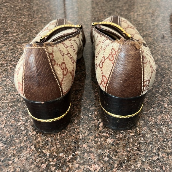 GUCCI LADIES BROWN GG WEB GOLD LOW HEEL PUMPS-40B-9.5-VINTAGE - Picture 6 of 14